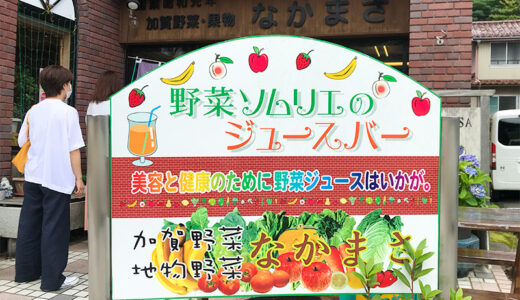 【加賀】ゆげ街道にある加賀野菜と野菜ソムリエのジュースバー「なかまさ」の生ジュースが美味しくてネーミングセンスも秀逸